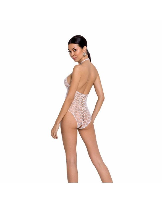 Бодістокінг у велику сітку Passion BS087 white, відкрита спина, халтер, з доступом Бодістокінг у велику сітку Passion BS087 white, відкрита спина, халтер, з доступом