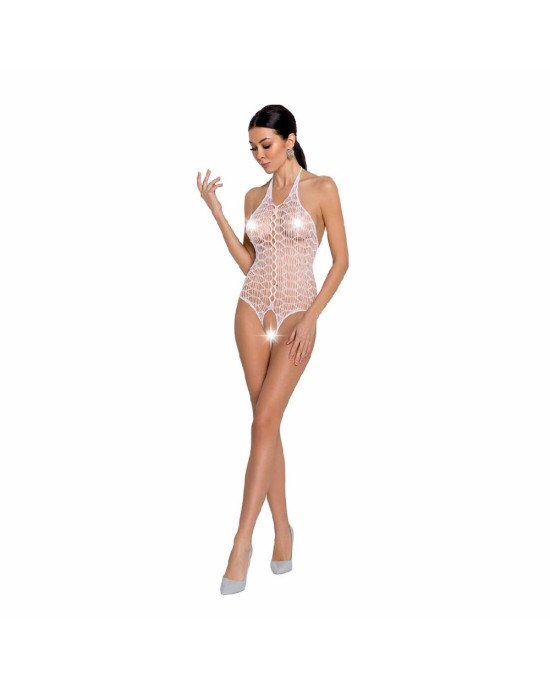 Бодістокінг у велику сітку Passion BS087 white, відкрита спина, халтер, з доступом Бодістокінг у велику сітку Passion BS087 white, відкрита спина, халтер, з доступом