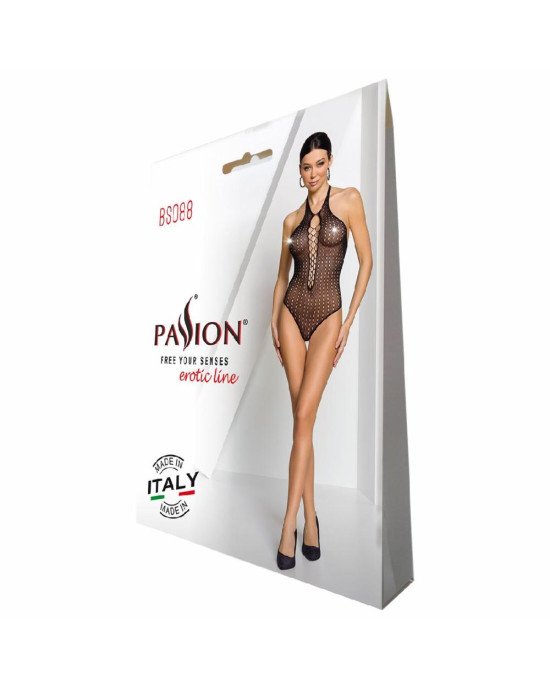 Бодістокінг з декольте Passion BS088 black, імітація корсетної шнурівки Бодістокінг з декольте Passion BS088 black, імітація корсетної шнурівки