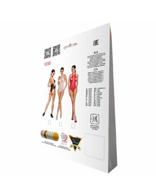 Бодістокінг з декольте Passion BS088 red, імітація корсетної шнурівки Бодістокінг з декольте Passion BS088 red, імітація корсетної шнурівки