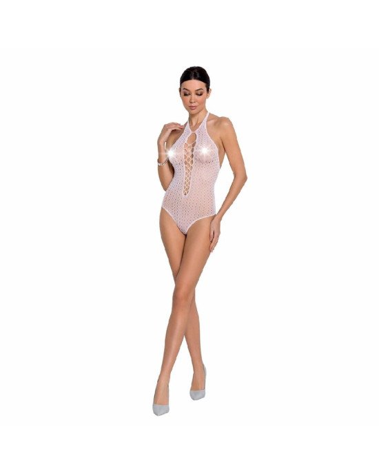 Бодістокінг з декольте Passion BS088 white, імітація корсетної шнурівки Бодістокінг з декольте Passion BS088 white, імітація корсетної шнурівки