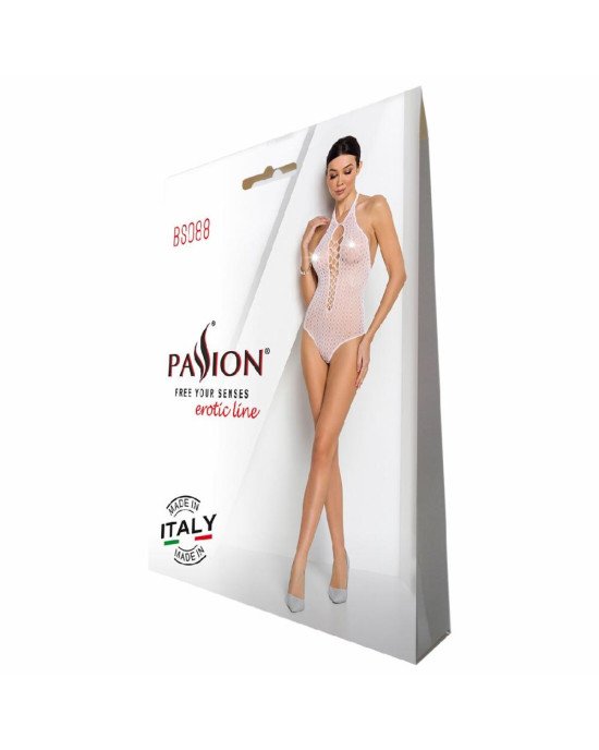 Бодістокінг з декольте Passion BS088 white, імітація корсетної шнурівки Бодістокінг з декольте Passion BS088 white, імітація корсетної шнурівки