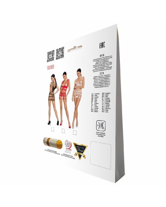 Бодістокінг-сукня Passion BS089 white, міні, плетіння у вигляді павутини Бодістокінг-сукня Passion BS089 white, міні, плетіння у вигляді павутини