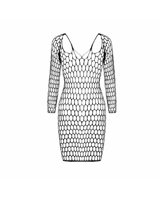 Бодістокінг-сукня з глибоким коміром Passion BS093 black, довгі рукави Бодістокінг-сукня з глибоким коміром Passion BS093 black, довгі рукави