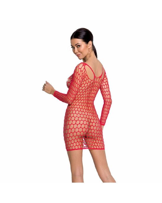 Бодістокінг-сукня з глибоким коміром Passion BS093 red, довгі рукави Бодістокінг-сукня з глибоким коміром Passion BS093 red, довгі рукави