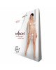 Бодістокінг-сукня з глибоким коміром Passion BS093 white, довгі рукави Бодістокінг-сукня з глибоким коміром Passion BS093 white, довгі рукави