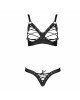 Комплект з екошкіри CELINE BIKINI black XXL/XXXL — Passion: відкритий бра зі стрічками, стрінги зі ш Комплект з екошкіри CELINE BIKINI black XXL/XXXL — Passion: відкритий бра зі стрічками, стрінги зі ш