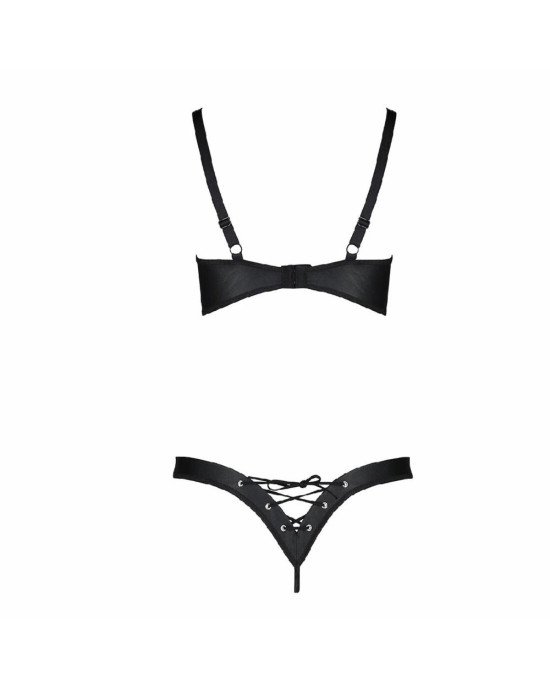 Комплект з екошкіри CELINE BIKINI black XXL/XXXL — Passion: відкритий бра зі стрічками, стрінги зі ш Комплект з екошкіри CELINE BIKINI black XXL/XXXL — Passion: відкритий бра зі стрічками, стрінги зі ш