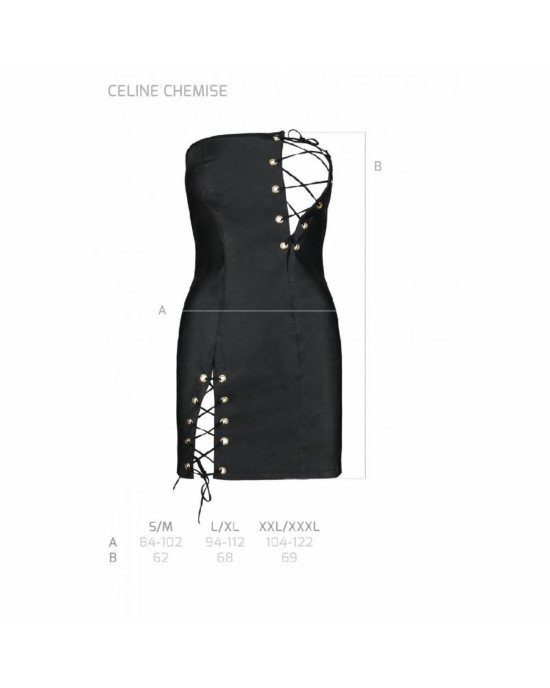 Мінісукня з екошкіри CELINE CHEMISE black XXL/XXXL — Passion: шнурівка, трусики в комплекті Мінісукня з екошкіри CELINE CHEMISE black XXL/XXXL — Passion: шнурівка, трусики в комплекті