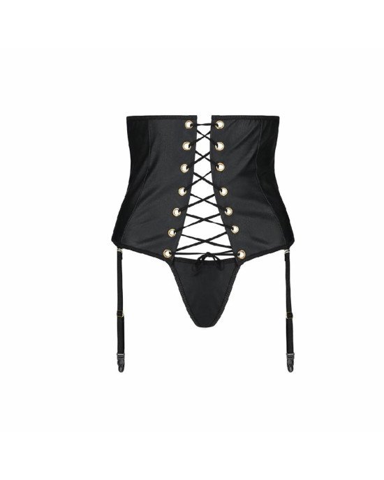 Пояс-корсет з екошкіри Celine Set black L/XL — Passion: шнурівка, знімні пажі для панчіх, стрінги Пояс-корсет з екошкіри Celine Set black L/XL — Passion: шнурівка, знімні пажі для панчіх, стрінги