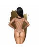 Боді Penthouse Scandalous XL Black, велика сітка, високий комір, довгі рукави