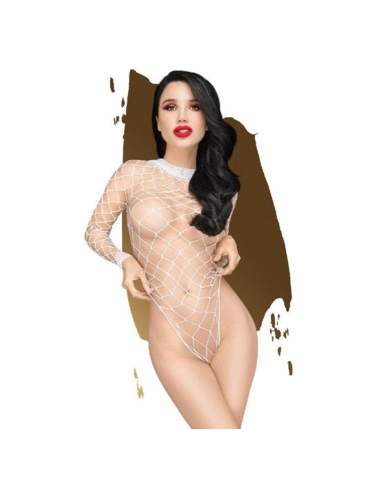 Боді Penthouse Scandalous S/L White, велика сітка, високий комір, довгі рукави Боді Penthouse Scandalous S/L White, велика сітка, високий комір, довгі рукави