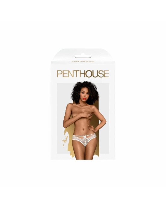 Трусики-бразиліана Penthouse Adore Me S/M White, квіткове мереживо, тоненькі ремінці, бантики Трусики-бразиліана Penthouse Adore Me S/M White, квіткове мереживо, тоненькі ремінці, бантики