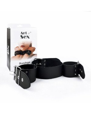 Нашийник з наручниками із натуральної шкіри Art of Sex - Bondage Collar with Handcuffs