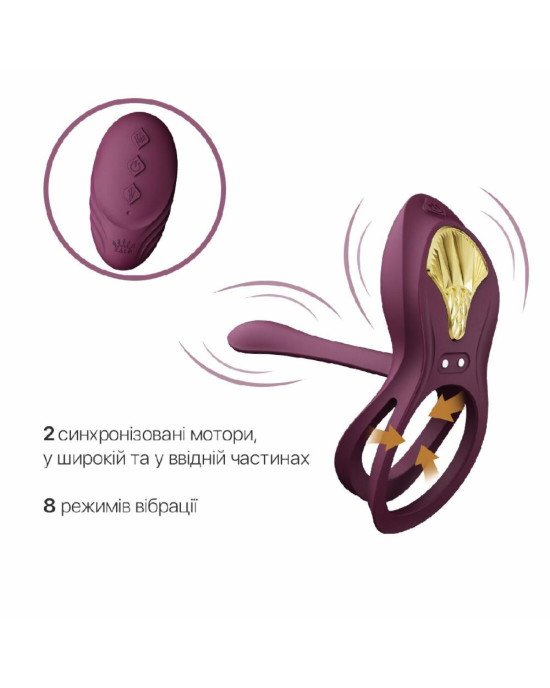 Смарт ерекційне кільце Zalo — BAYEK Velvet Purple, подвійне з ввідною частиною, пульт ДК Смарт ерекційне кільце Zalo — BAYEK Velvet Purple, подвійне з ввідною частиною, пульт ДК