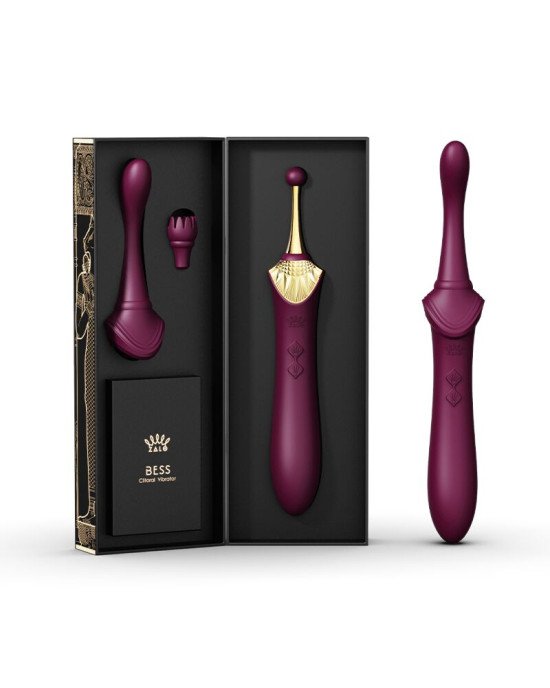 Вагінально-кліторальний вібратор Zalo — Bess Velvet Purple, мультифункціональний із насадками