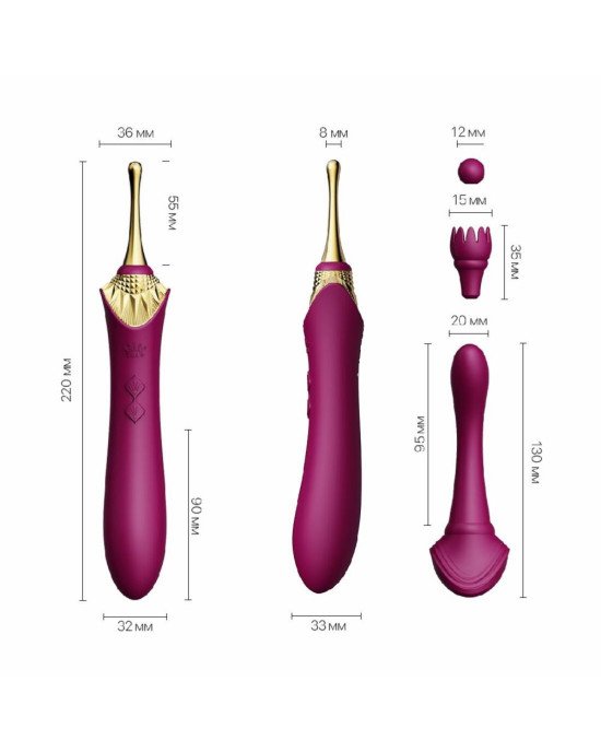 Вагінально-кліторальний вібратор Zalo — Bess Velvet Purple, мультифункціональний із насадками
