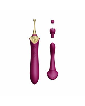 Вагінально-кліторальний вібратор Zalo — Bess Velvet Purple, мультифункціональний із насадками