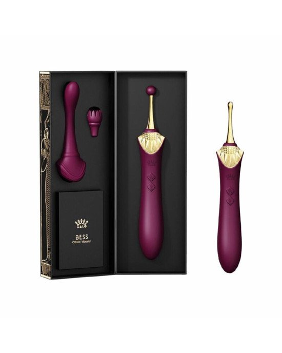 Вагінально-кліторальний вібратор Zalo — Bess Velvet Purple, мультифункціональний із насадками