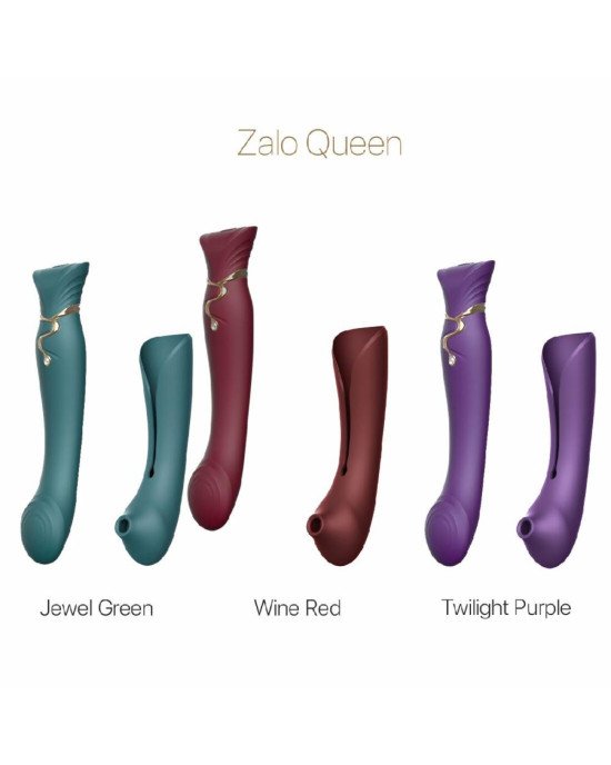 Смартвібратор 3в1 Zalo — Queen Wine Red, пульсівна перлина та вакуум, кристал Swarovski