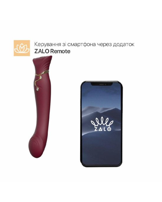 Смартвібратор 3в1 Zalo — Queen Wine Red, пульсівна перлина та вакуум, кристал Swarovski