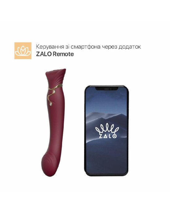 Смартвібратор 3в1 Zalo — Queen Wine Red, пульсівна перлина та вакуум, кристал Swarovski