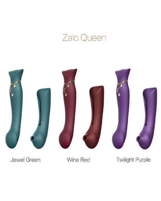 Смартвібратор 3в1 Zalo — Queen Jewel Green, пульсівна перлина та вакуум, кристал Swarovski