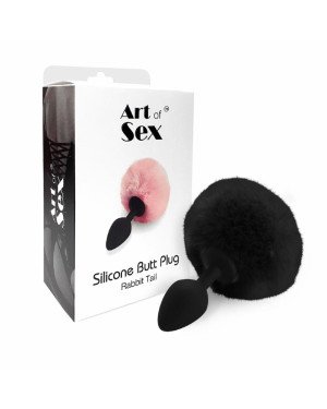 Силіконова анальна пробка М Art of Sex - Silicone Bunny Tails Butt plug, колір Чорний, діаметр 3,5 с