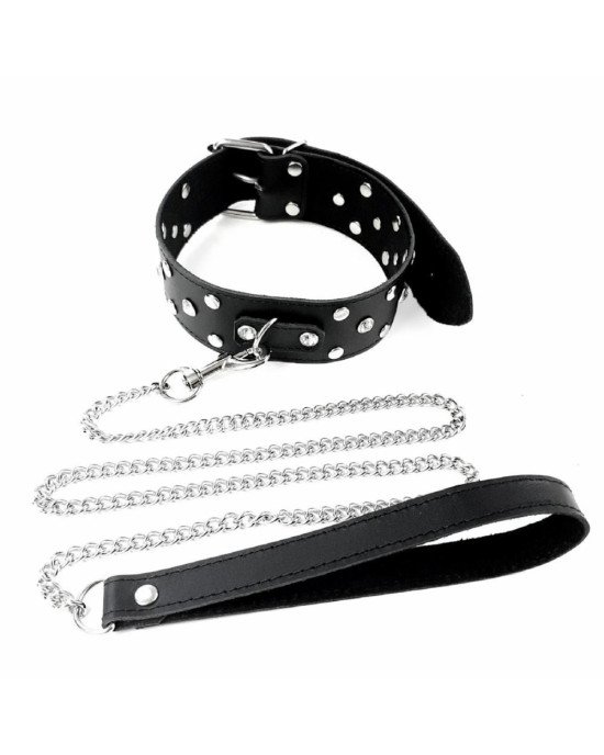 Нашийник з повідцем із натуральної шкіри із заклепками Art of Sex - Jenna Collar with Leash, чорний Нашийник з повідцем із натуральної шкіри із заклепками Art of Sex - Jenna Collar with Leash, чорний