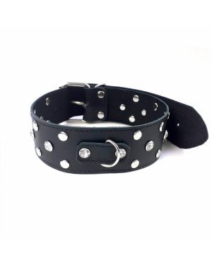 Нашийник з натуральної шкіри із заклепками та стразами Art of Sex - Jenna Collar, Чорний Нашийник з натуральної шкіри із заклепками та стразами Art of Sex - Jenna Collar, Чорний