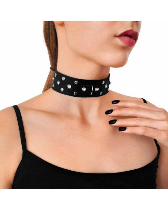 Нашийник з натуральної шкіри із заклепками та стразами Art of Sex - Jenna Collar, Чорний Нашийник з натуральної шкіри із заклепками та стразами Art of Sex - Jenna Collar, Чорний