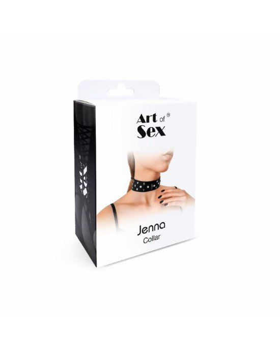 Нашийник з натуральної шкіри із заклепками та стразами Art of Sex - Jenna Collar, Чорний Нашийник з натуральної шкіри із заклепками та стразами Art of Sex - Jenna Collar, Чорний