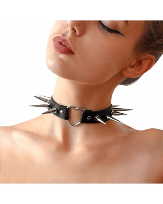 Чокер Серце з великими шипами, із натуральної шкіри Art of Sex - Crystal, колір Чорний Чокер Серце з великими шипами, із натуральної шкіри Art of Sex - Crystal, колір Чорний