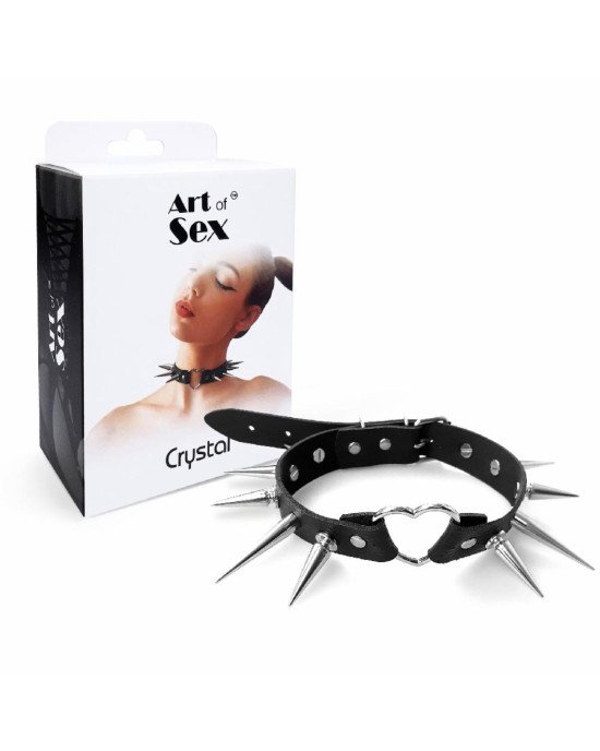 Чокер Серце з великими шипами, із натуральної шкіри Art of Sex - Crystal, колір Чорний Чокер Серце з великими шипами, із натуральної шкіри Art of Sex - Crystal, колір Чорний