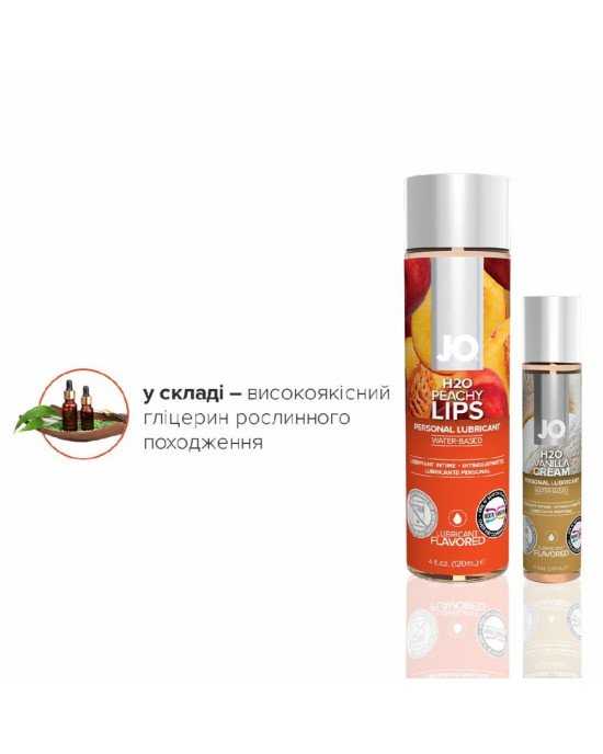 Комплект смакових лубрикантів System JO GWP — Peaches & Cream — Peachy Lips 120 мл & H2O Vanilla 30 Комплект смакових лубрикантів System JO GWP — Peaches & Cream — Peachy Lips 120 мл & H2O Vanilla 30
