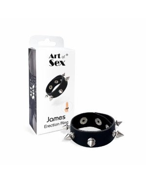 Ерекційне кільце з шипами з натуральної шкіри Art of Sex - James, колір Чорний Ерекційне кільце з шипами з натуральної шкіри Art of Sex - James, колір Чорний