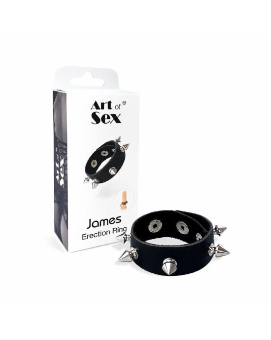 Ерекційне кільце з шипами з натуральної шкіри Art of Sex - James, колір Чорний Ерекційне кільце з шипами з натуральної шкіри Art of Sex - James, колір Чорний