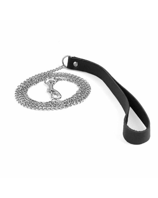 Повідець на ланцюжку із натуральної шкіри Art of Sex - Leash, колір Чорний Повідець на ланцюжку із натуральної шкіри Art of Sex - Leash, колір Чорний