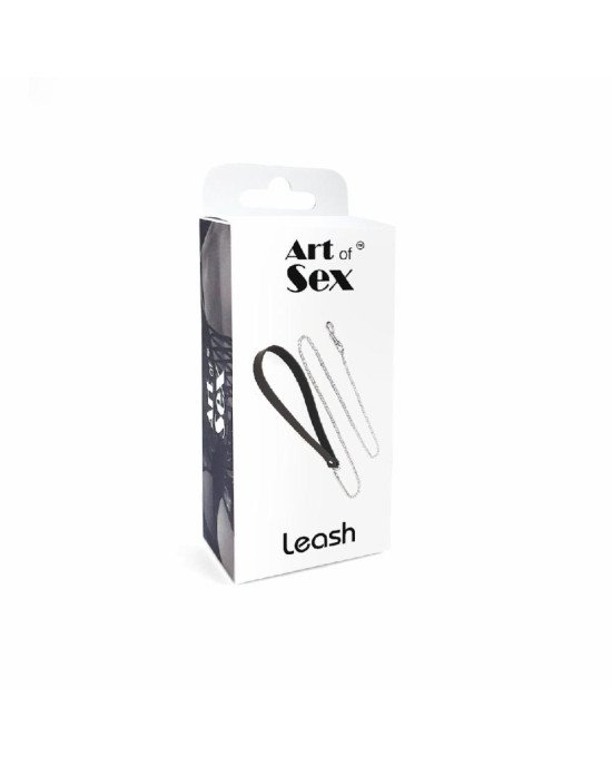 Повідець на ланцюжку із натуральної шкіри Art of Sex - Leash, колір Чорний Повідець на ланцюжку із натуральної шкіри Art of Sex - Leash, колір Чорний