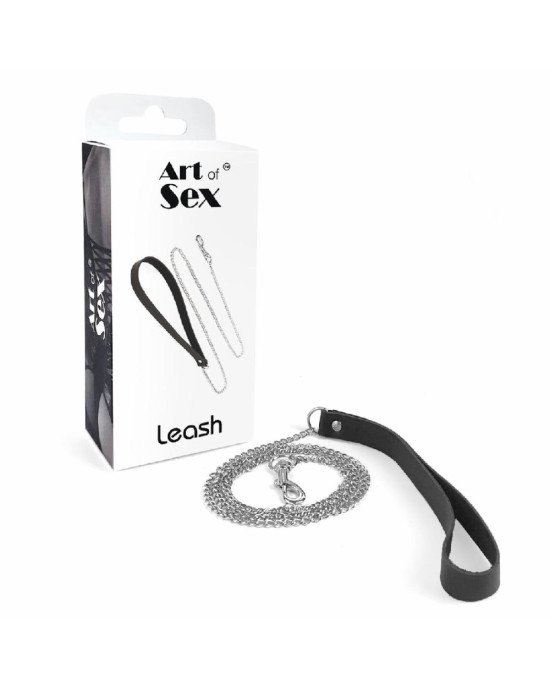 Повідець на ланцюжку із натуральної шкіри Art of Sex - Leash, колір Чорний Повідець на ланцюжку із натуральної шкіри Art of Sex - Leash, колір Чорний