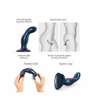 Дилдо Strap-On-Me DILDO PLUG SNAKY METALLIC BLUE, розмір M, діаметр 4 см, ввідна довжина 15,3 см