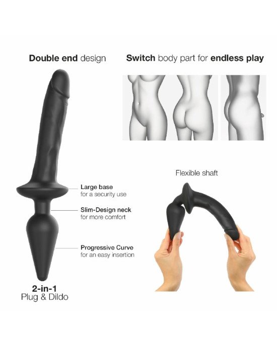 Анальна пробка з дилдо 2в1 Strap-On-Me SWITCH PLUG-IN REALISTIC DILDO Black XXL, діаметр 5,2/3,9 см Анальна пробка з дилдо 2в1 Strap-On-Me SWITCH PLUG-IN REALISTIC DILDO Black XXL, діаметр 5,2/3,9 см