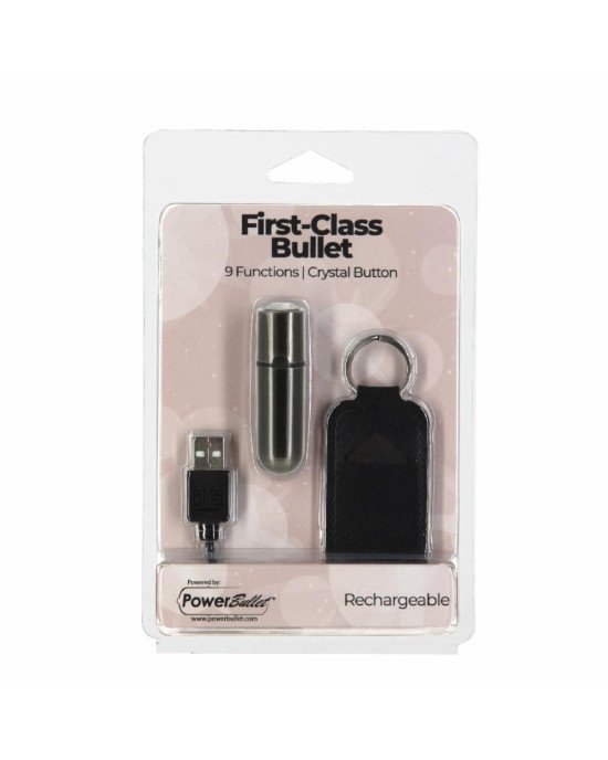 Віброкуля PowerBullet First-Class Bullet 2.5″ з Key Chain Pouch, Gun Metal, 9 режимів вібрації Віброкуля PowerBullet First-Class Bullet 2.5″ з Key Chain Pouch, Gun Metal, 9 режимів вібрації