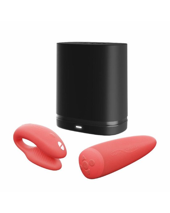 Смарт-вібратор для пар We-Vibe Chorus Crave Coral, сенсорне керування вібраціями стисненням пульта