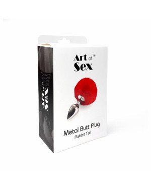 Металевий анальний затор М Art of Sex - Metal Butt plug Rabbit Tail, Білий