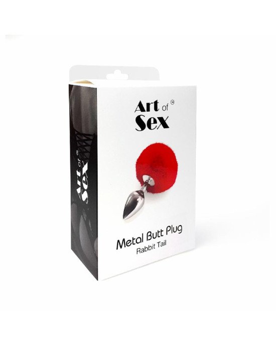 Металевий анальний затор М Art of Sex - Metal Butt plug Rabbit Tail, Червоний Металевий анальний затор М Art of Sex - Metal Butt plug Rabbit Tail, Червоний