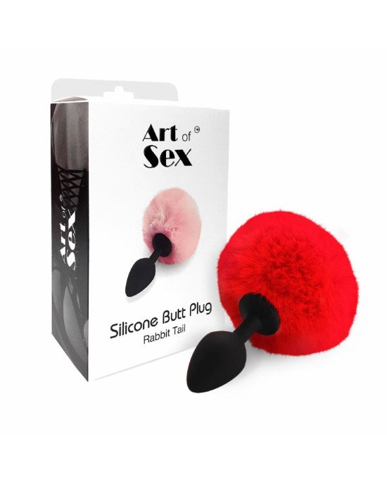 Силіконова анальна пробка М Art of Sex - Silicone Butt plug Rabbit Tail, Червоний Силіконова анальна пробка М Art of Sex - Silicone Butt plug Rabbit Tail, Червоний