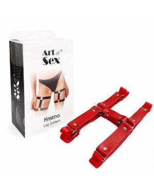 Гартери на ногу із натуральної шкіри Art of Sex - Kristina Leg Garters (2 шт), колір Червоний
