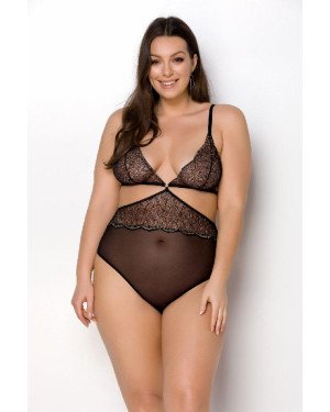 Боді Passion Amberly Body 4XL/5XL black, асиметричний крій, мереживний ліф, золота нитка