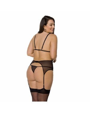 Корсет із пажами Passion Amberly Corset 6XL/7XL black, асиметричний крій, мережива, стрінги Корсет із пажами Passion Amberly Corset 6XL/7XL black, асиметричний крій, мережива, стрінги